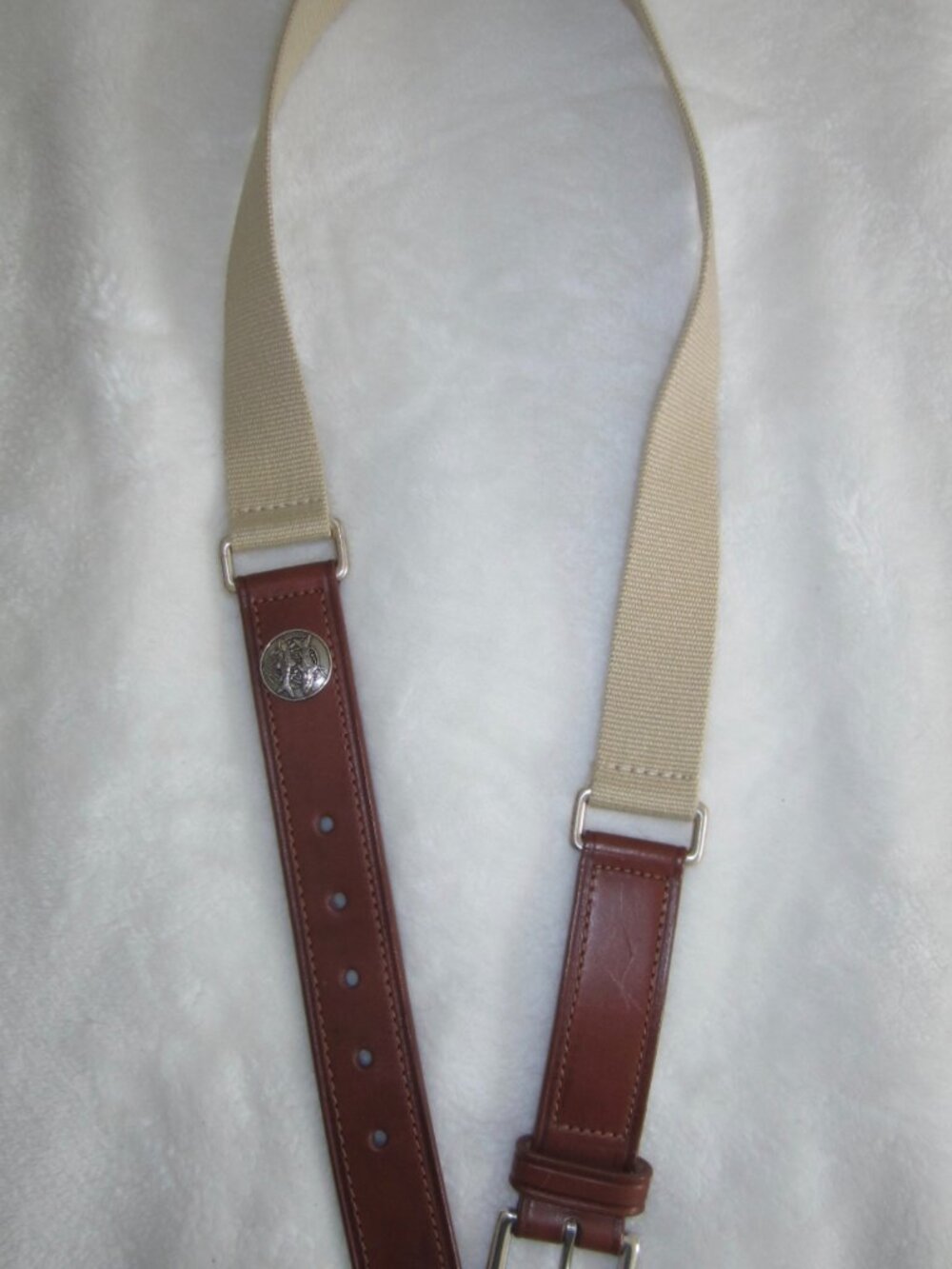 ORVIS Leather Web Solid Brass Buckle Belt Made in USA Men's 34